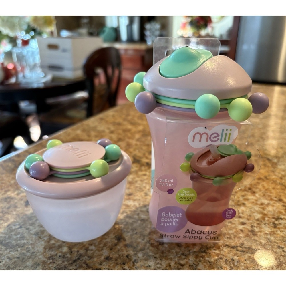 Melii Straw Sippy Cup & Snack Go Pod Abacus Collection NEW Pink‎ Fun On The Go